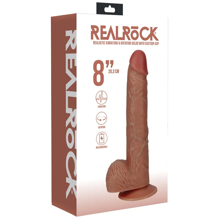 Shots Toys Shots Real Rock Realistic Straight Thrusting Dildo With Balls 8 Inch Tan Dildos