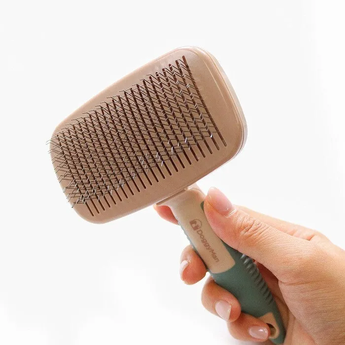 DoggyMan Hayashi BS Cushion Slicker Brush with Cleaning Function Grooming Pet Brush Rose Gold DoggyMan Vibrators