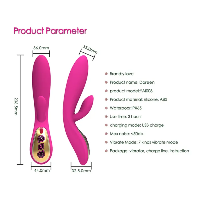 YOSPOSS Female Sex Toys 7 Modes Waterproof GSpot Rabbit Massager Rechargeable Dual Stimulation