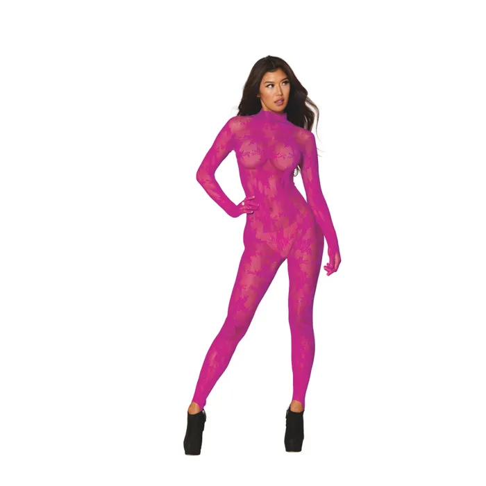 DREAMGIRL INTERNATIONAL GLOVED LACE BODYSTOCKING ITH KEYHOLE BACK PINK OS Vibrators