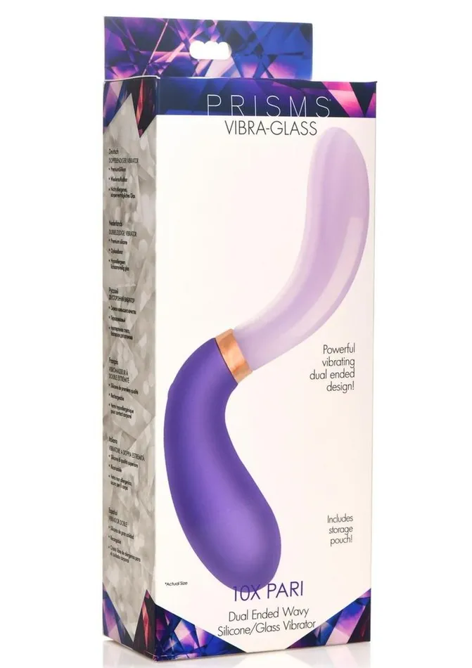 Prisms Dildos Prisms VibraGlass 10x Pari Duel End Wavy Rechargeable SiliconeGlass Vibrating Dildo