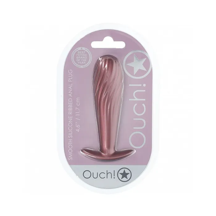 Shots America LLC Ouch Smooth Silicone Ribbed Anal Plug 46 in Rose Gold Male Sex Toys