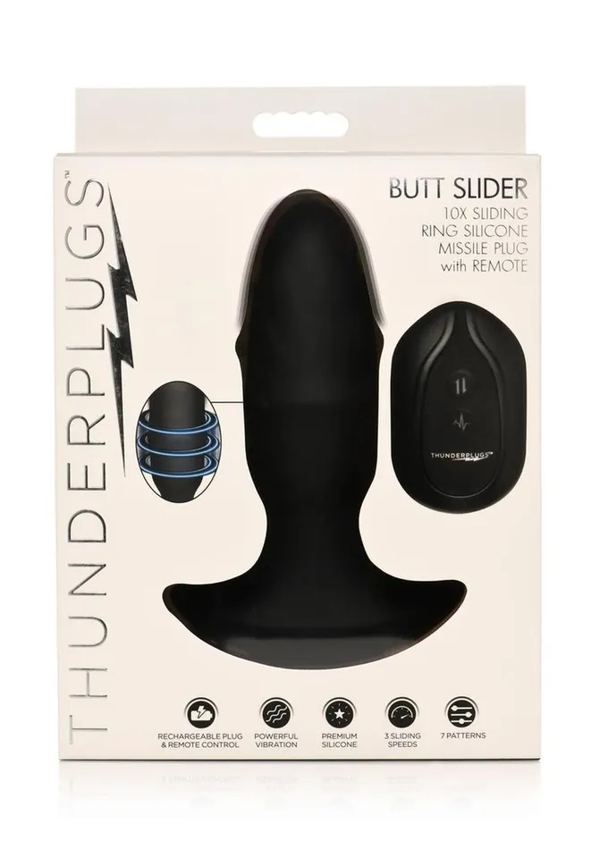 Thunder Plugs Thunder Plug Butt Slider 7x Sliding Ring Silicone Rechargeable Missle Plug with Remote Control Male Sex Toys